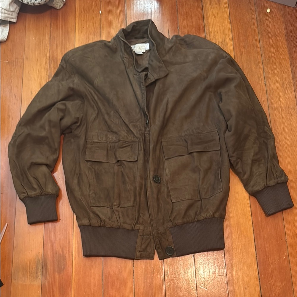 Men's Dark Brown Suede Bomber Jacket